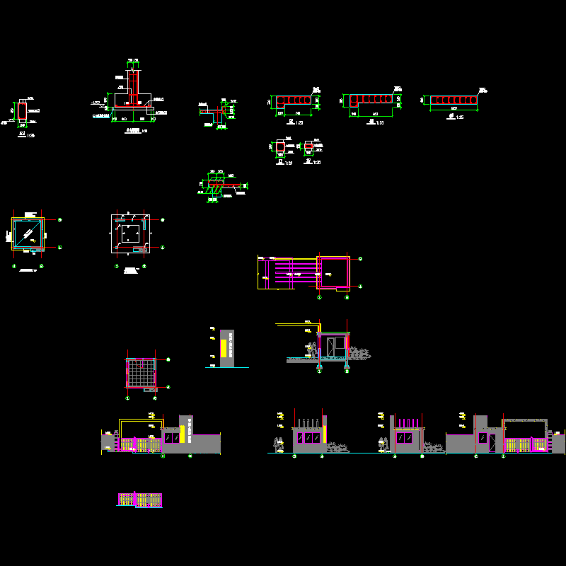 小区主入口门房施工节点CAD详图纸 - 1