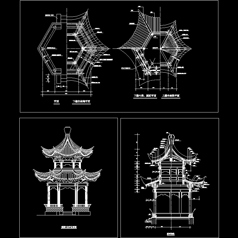 重檐六角亭施工dwg和CAD图纸 - 1