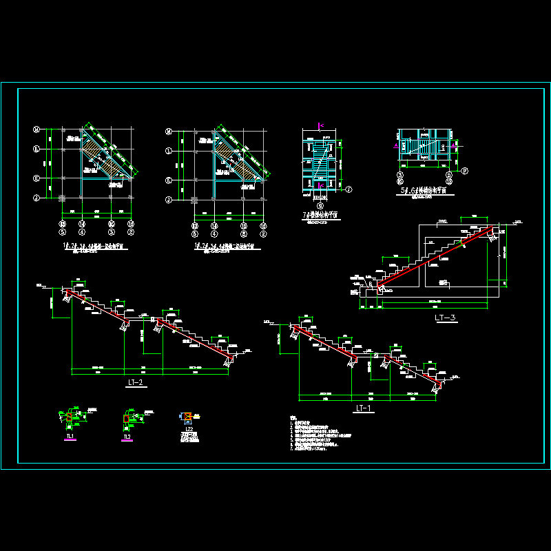 风雨操场楼梯结构设计CAD图纸.dwg - 1