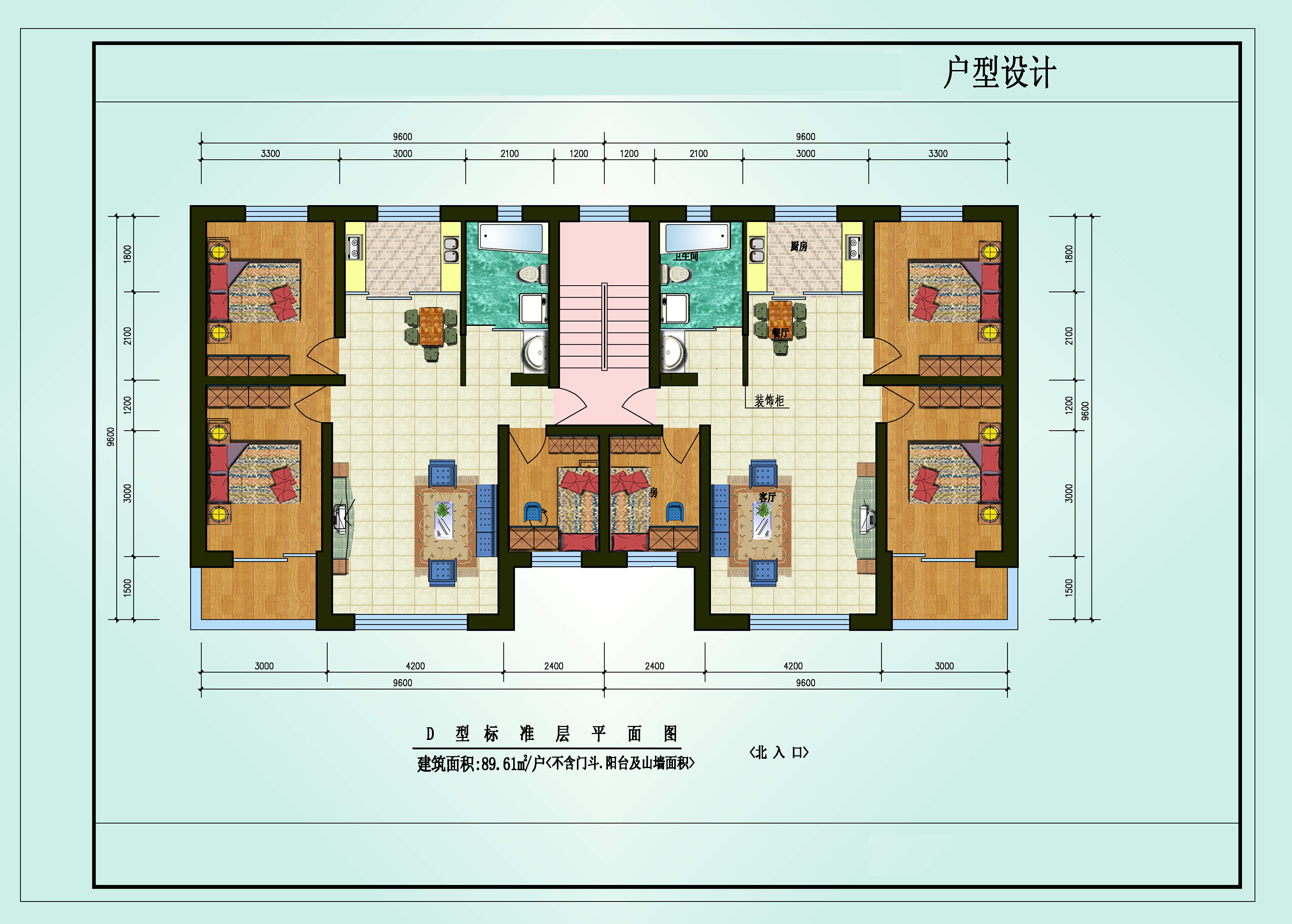 三室两厅一卫户型图纸（89.64）. - 1