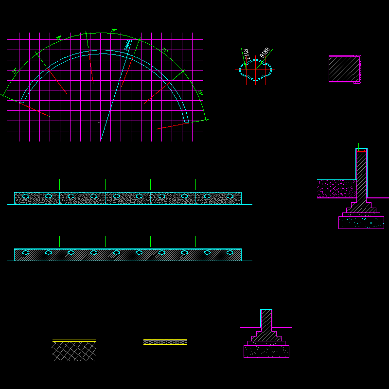 弧形景墙施工CAD图纸 - 1
