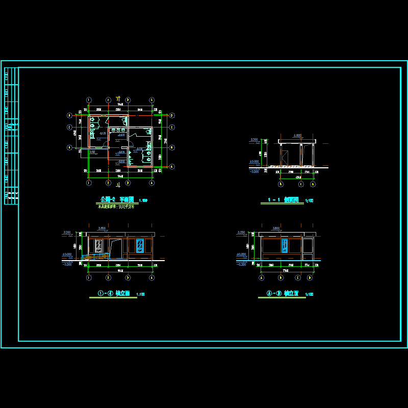 砖混结构公共厕所建筑方案设计图纸（高度3.8米）.dwg - 1