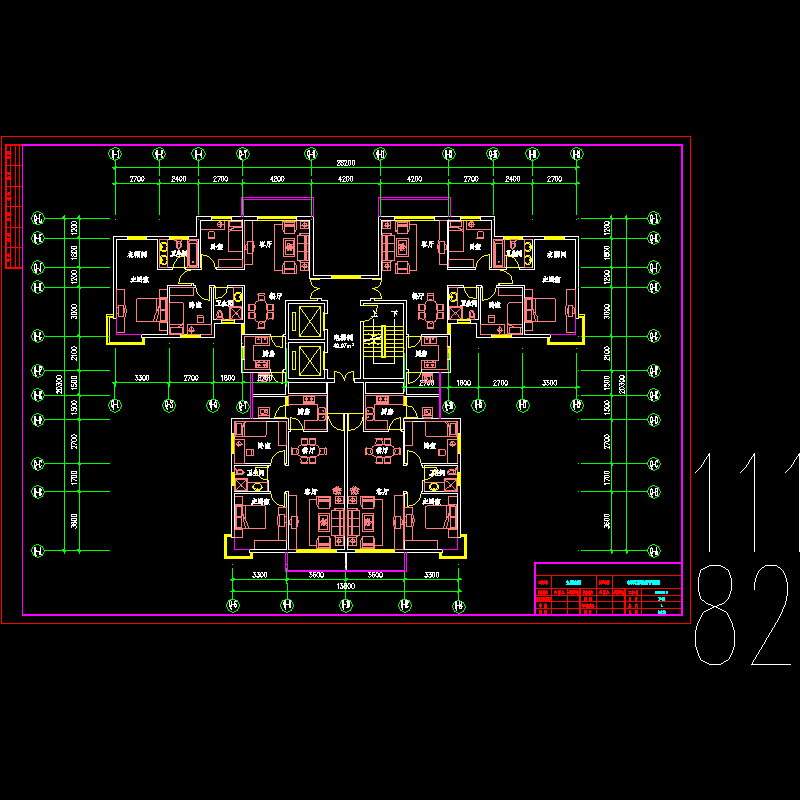 塔式高层一梯四户型图纸（111/82）.dwg - 1