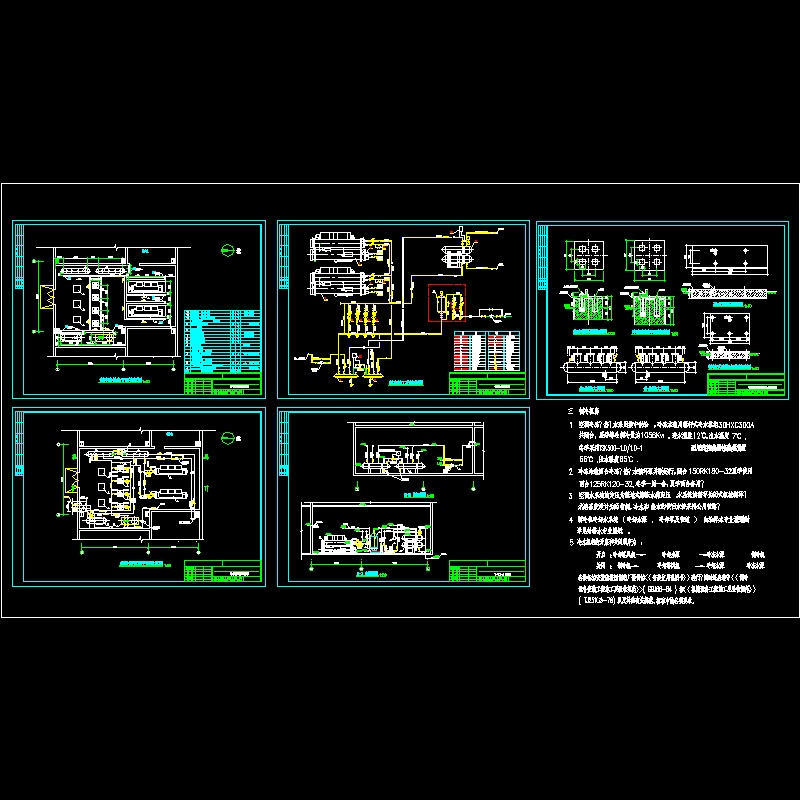 水冷螺杆机制冷机房CAD施工图纸 - 1