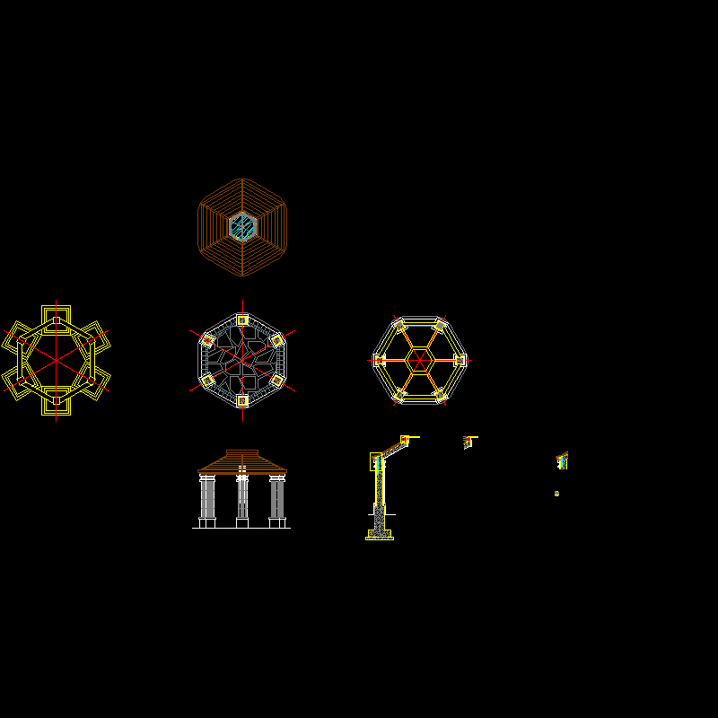 防腐木六角亭施工CAD图纸 - 1