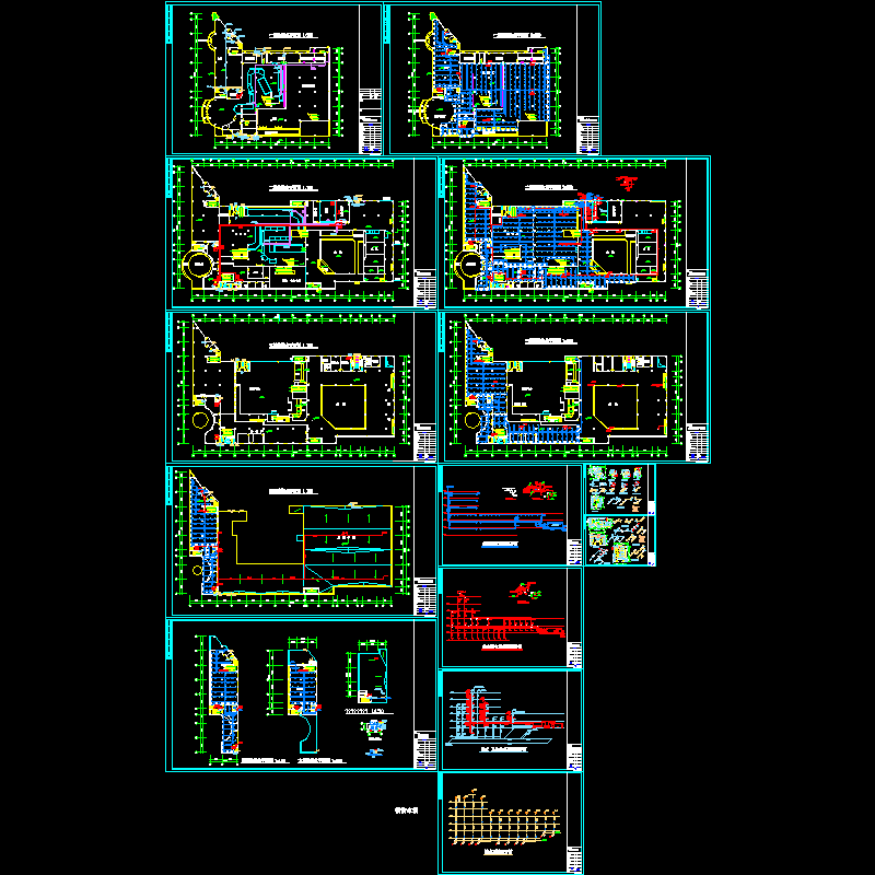 6层海洋馆给排水设计cad图纸自动喷淋系统展开图 - 1