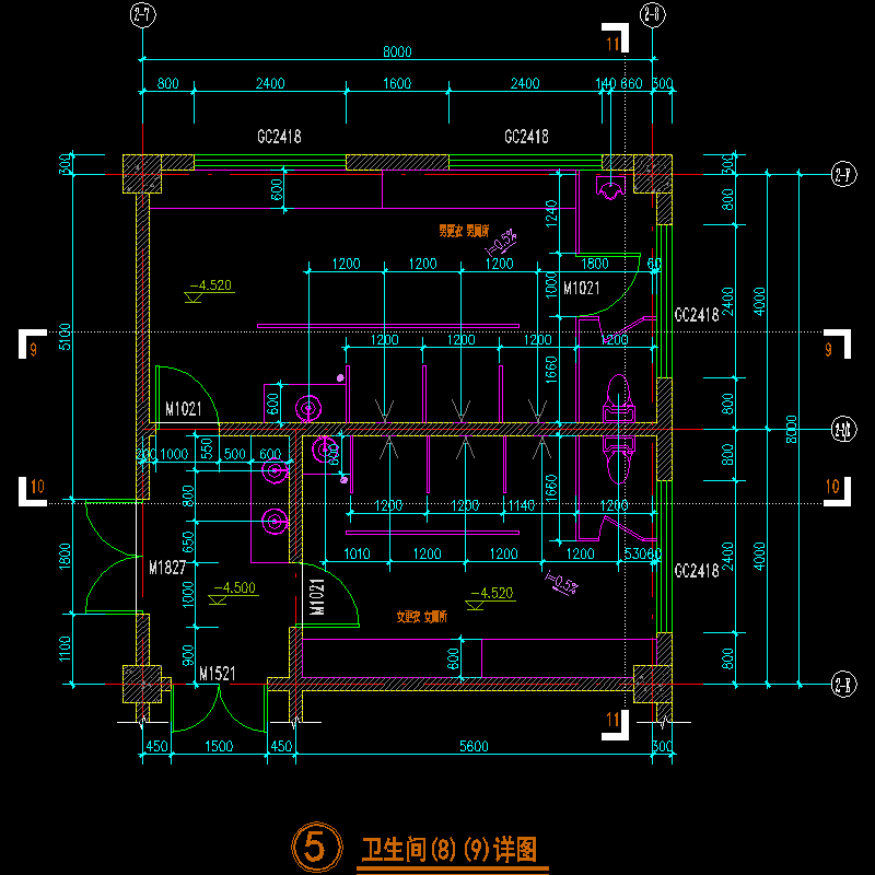 4层新中式风格宾馆卫生间CAD详图纸 - 1