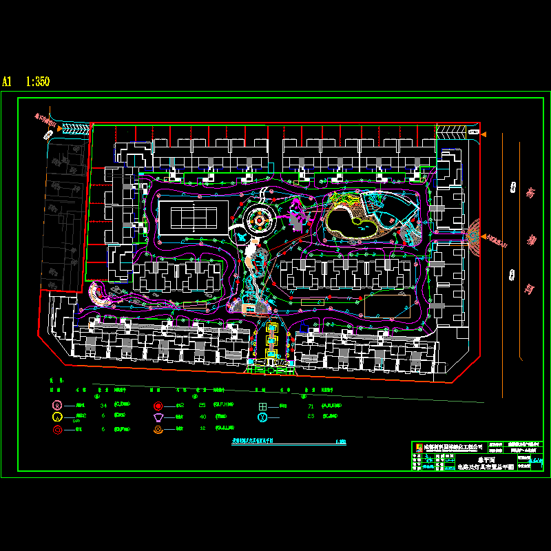 小区景观电路及灯具布置总平CAD图纸 - 1