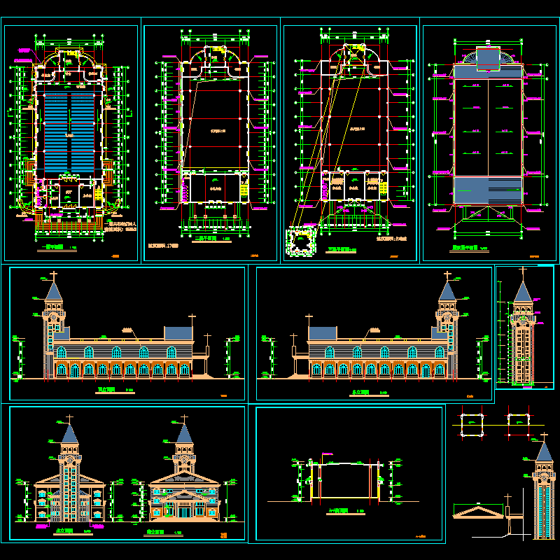基督教堂建筑方案设计图纸和立面图、剖面图 - 1