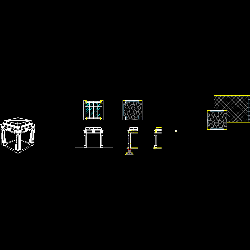 特色景观四角亭CAD施工图纸 - 1