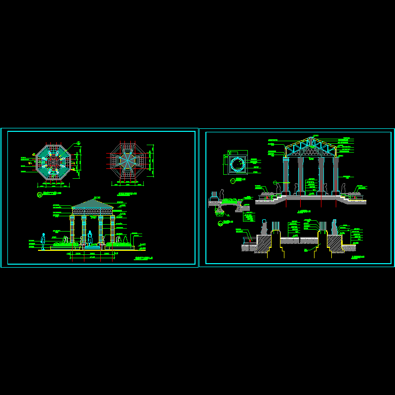 欧式钢架亭子建筑设计CAD施工图纸 - 1