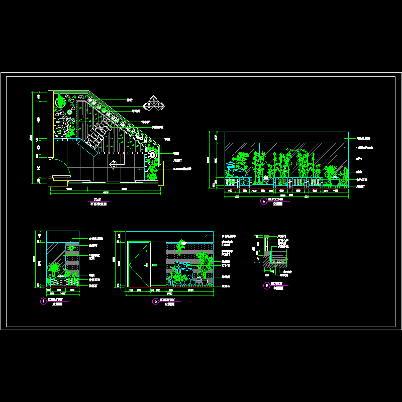 别墅屋顶阳台绿化设计图（5页CAD图纸） - 1