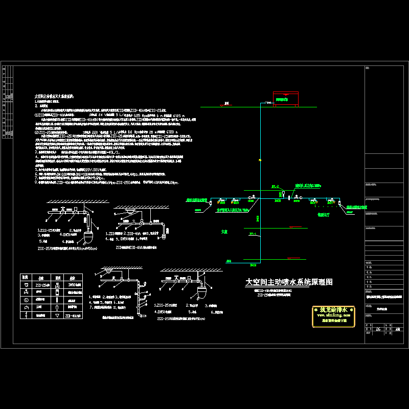 汽车站ZSD探测器主楼自动喷水系统设计cad图纸 - 1