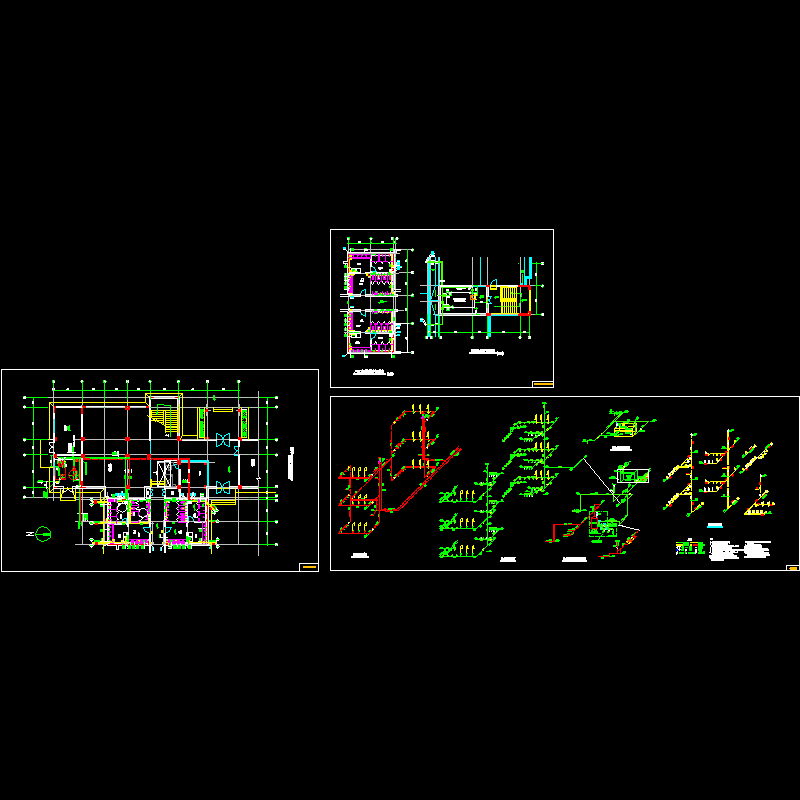 三层宿舍楼给排水系统设计cad施工图纸,平面图和系统图 - 1