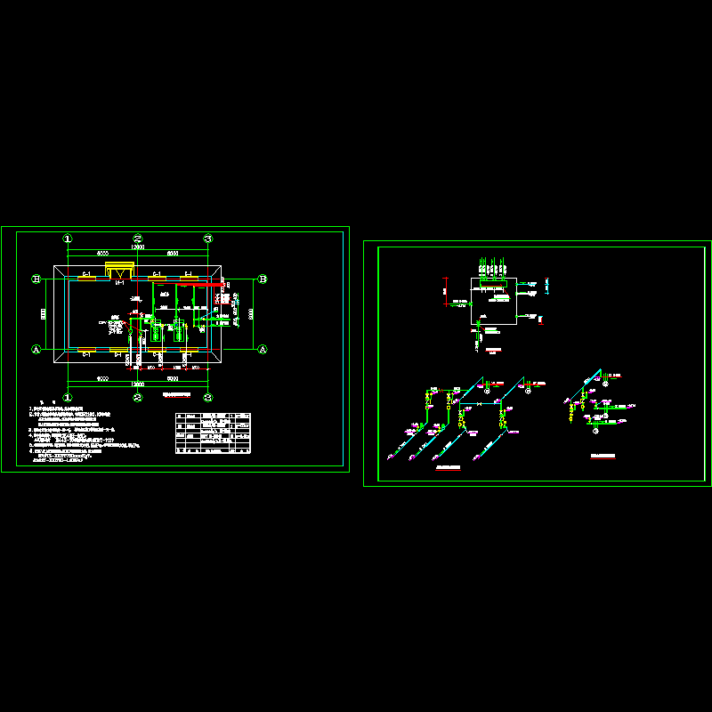 消防泵房设计cad图纸_热镀锌钢管布置平面图和系统图 - 1