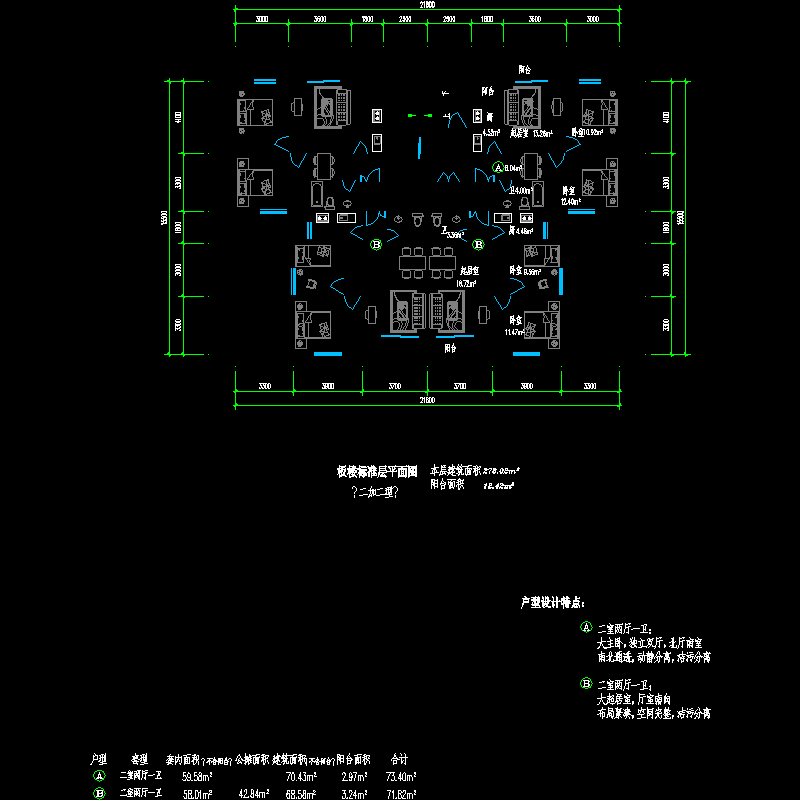 板式高层一梯四户户型图纸.dwg - 1