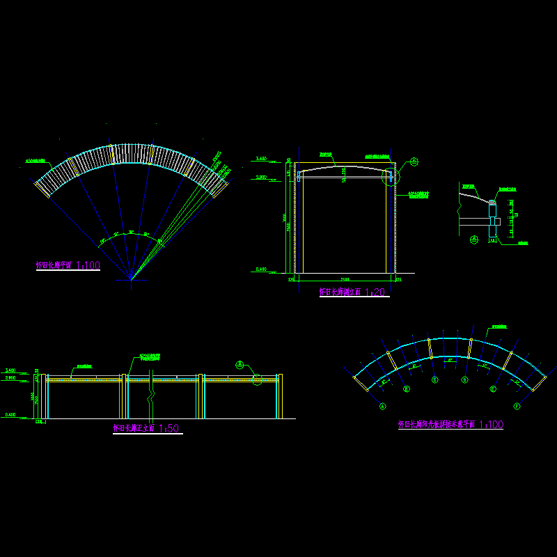 广场休息长廊设计CAD施工图纸 - 1