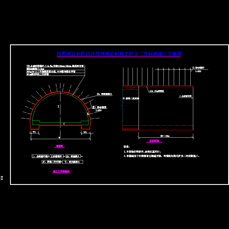 4类围岩台阶开挖网喷砼初期支护及二次衬砌施工图（14）.dwg