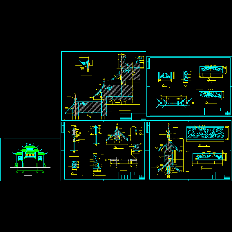 旅游区古典牌楼建筑设计方案,平面,立面,剖面等cad图 - 1