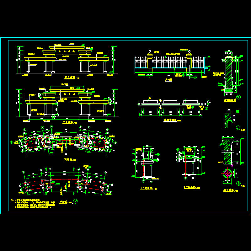 大门及围墙建筑设计方案.dwg - 1