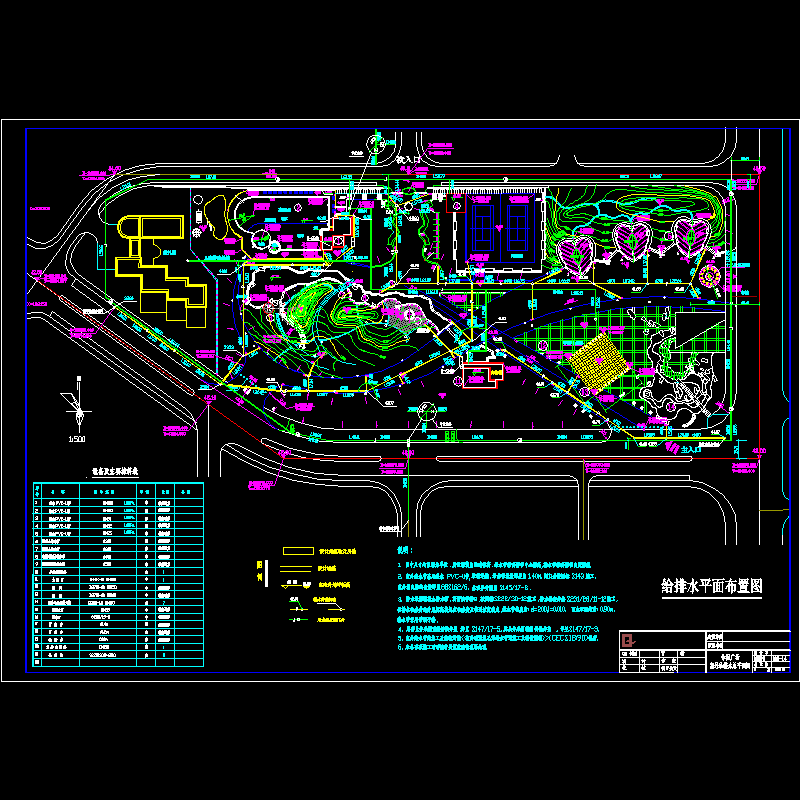 小区休闲广场给排水平面布置CAD图纸 - 1