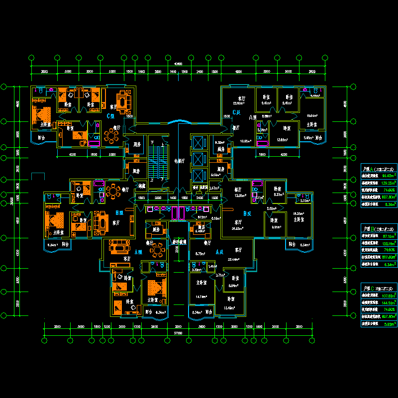 塔式高层一梯六户型图纸（129/130/144）.dwg - 1