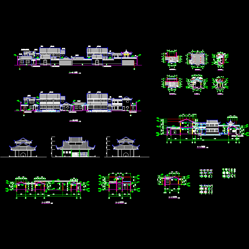 仿古建筑建筑设计CAD图纸(平立剖).dwg - 1