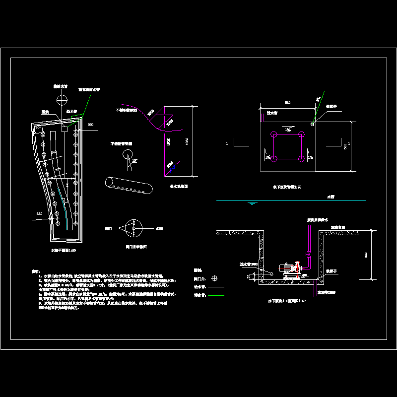 俱乐部景墙水幕给排水CAD图纸 - 1