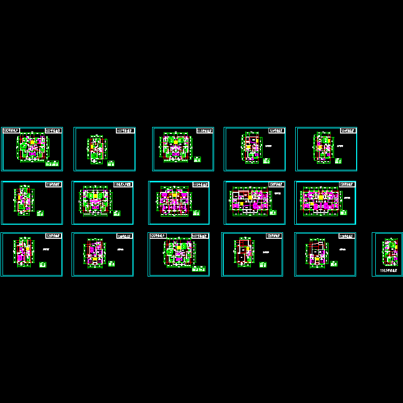 十六种（100平米以上）多层住宅楼建筑平面图纸 - 1