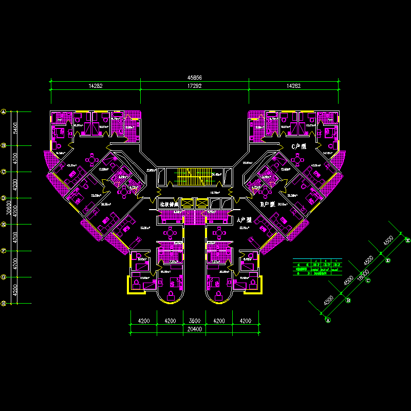 塔式高层一梯六户型图纸（116/84/110）.dwg - 1