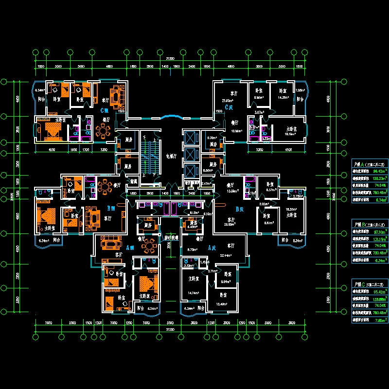 塔式高层一梯六户型图纸（130/131/128）.dwg - 1