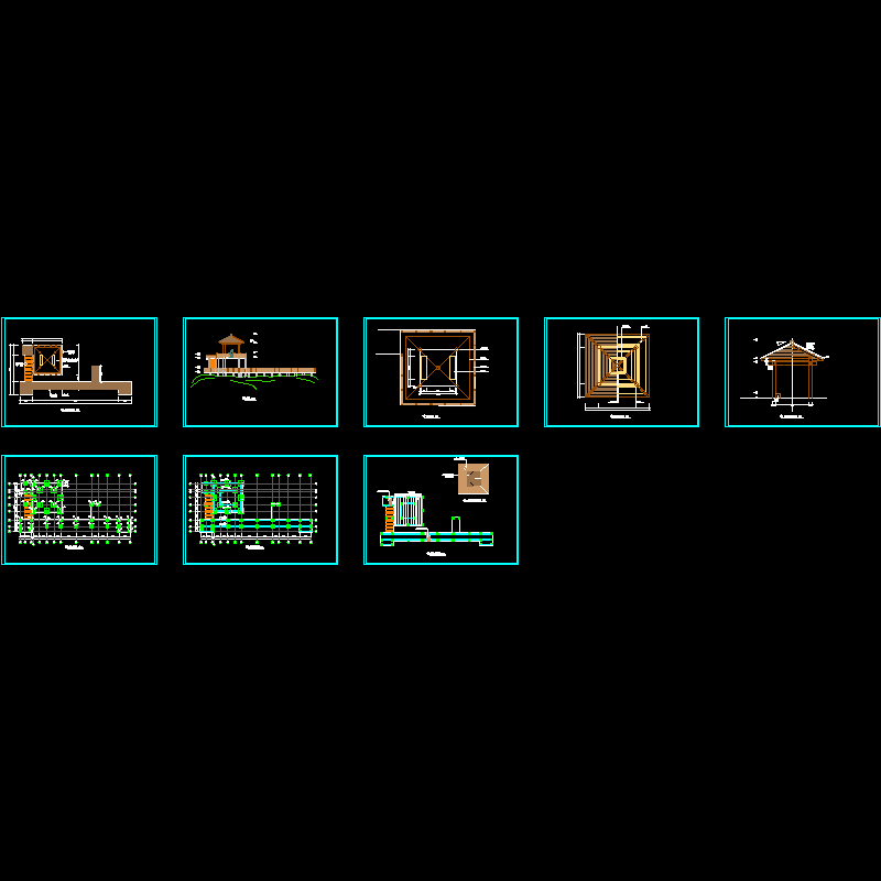 观景亭和平台施工dwg和CAD图纸 - 1