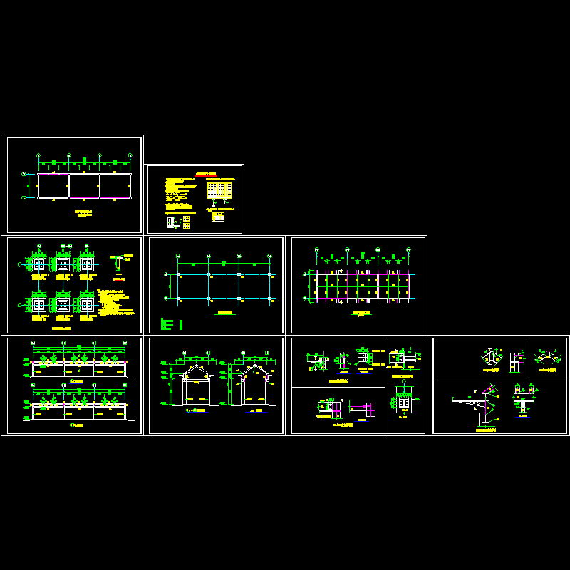 钢廊架施工CAD图纸，共9张图纸 - 1