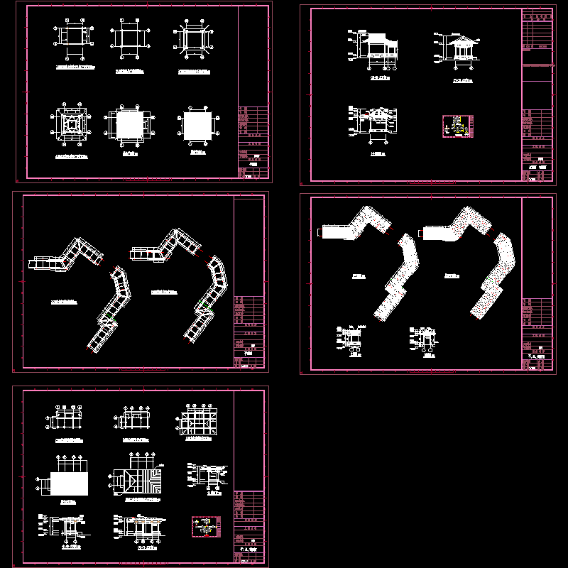仿古四角亭施工大样CAD图纸（5页CAD图纸） - 1