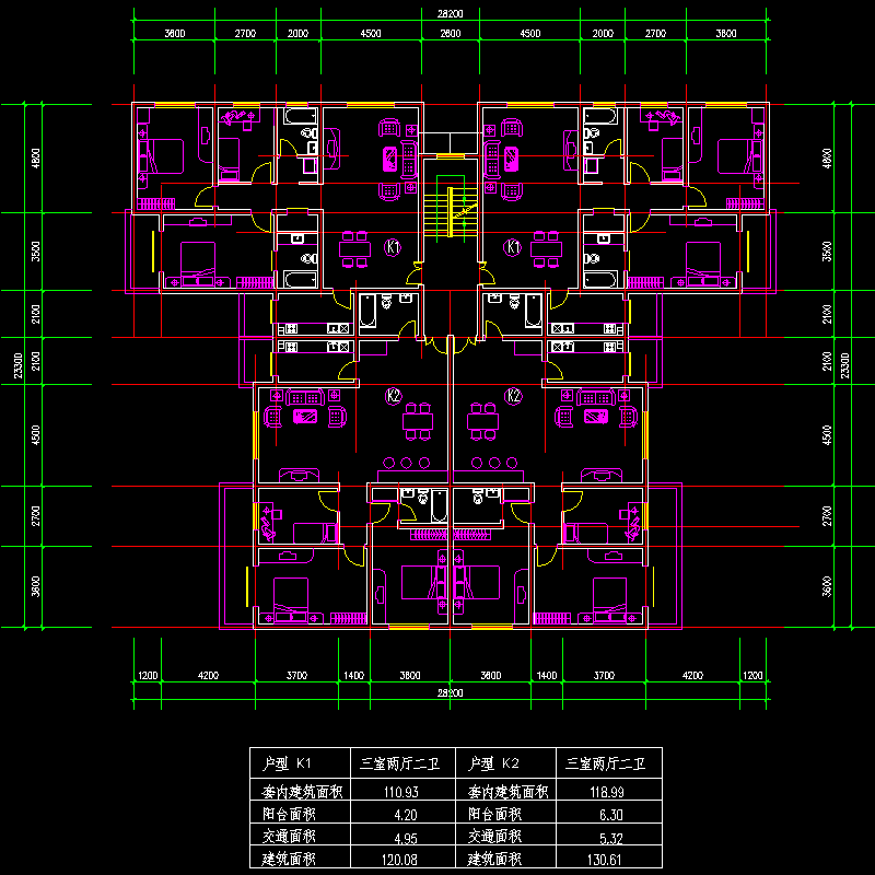 板式多层一梯四户户型图纸.dwg - 1