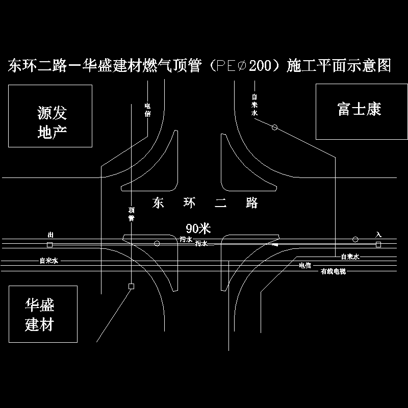 东环二路－华盛建材燃气顶管施工平面施工示意图.dwg