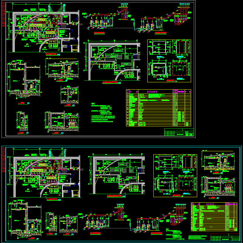 地下室泵房大样详图cad设计图纸,剖面图和预留套管平面图 - 1