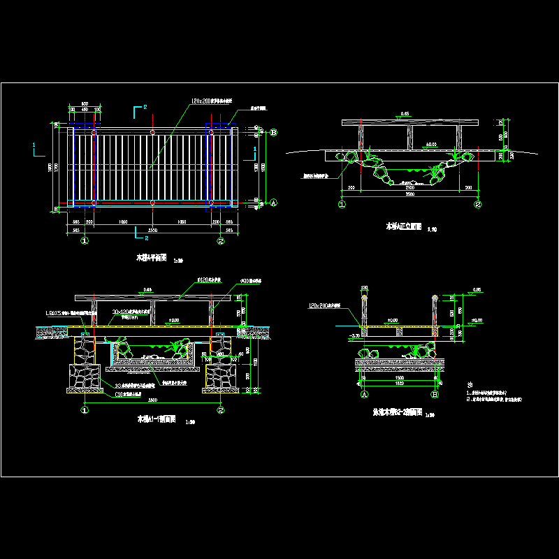 游泳池木桥CAD施工图纸 - 1