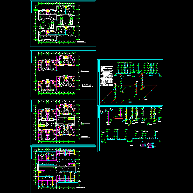浙江6层连体住宅楼给排水设计cad图纸和消火栓系统图 - 1