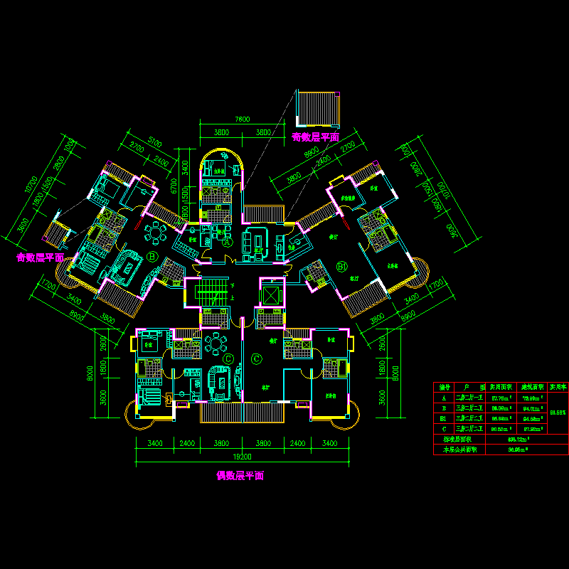 塔式高层一梯五户户型图纸.dwg - 1