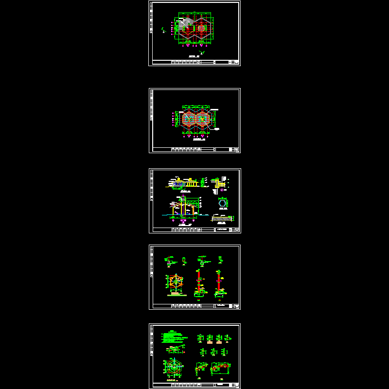 六角双亭施工CAD图纸 - 1