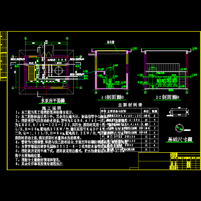 一套工程消防泵房给排水设计CAD施工图纸 - 1