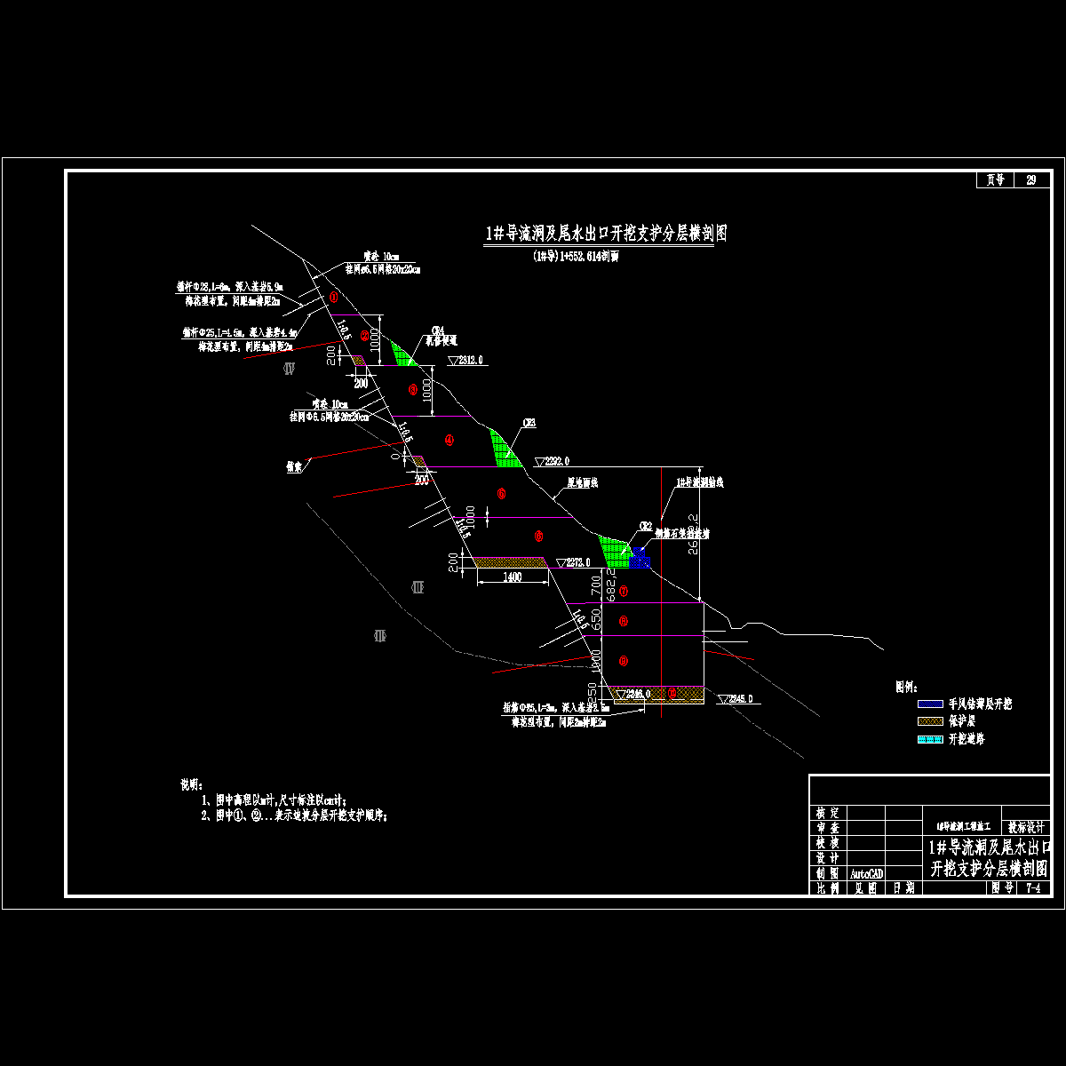 图7-4 1#导流洞及尾水出口开挖支护分层横剖图.dwg