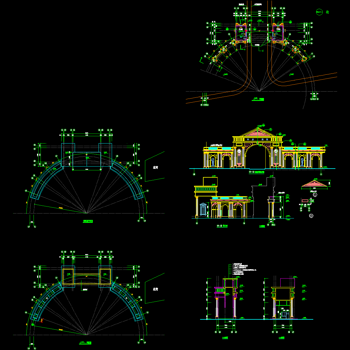 砖混结构小区大门设计方案设计图纸,平面、立面、剖面图 - 1