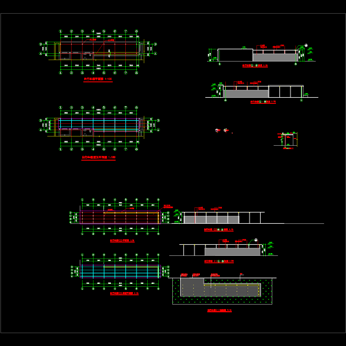 园区自行车棚CAD施工图纸（包括平面图纸、铺装图纸）.dwg - 1