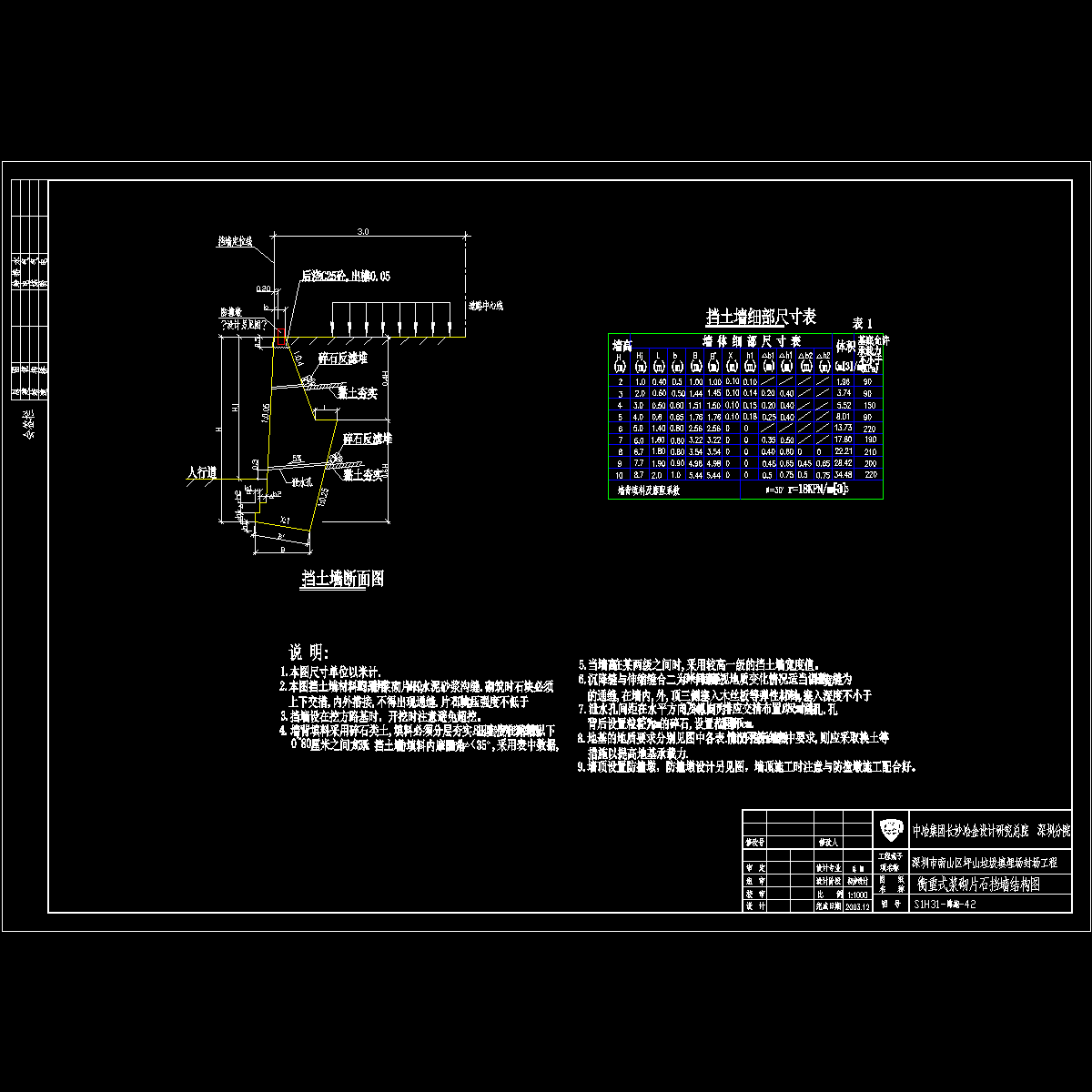 衡重式浆砌片石挡墙结构图纸.dwg - 1