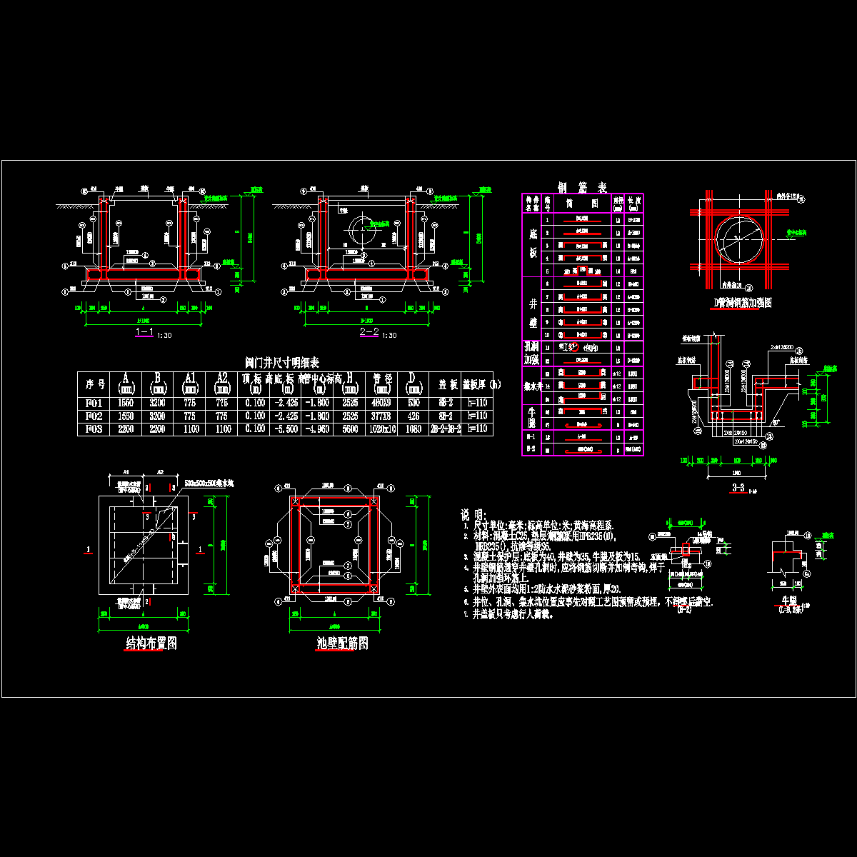 通用矩形水池结构CAD施工图纸.dwg - 1