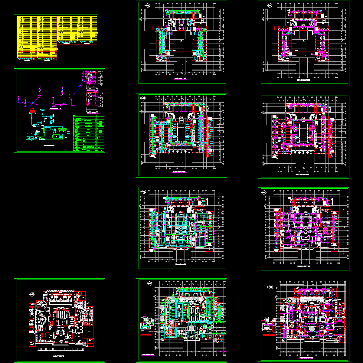 4层酒店桑拿池通风空调cad图和通风平面图,干线系统图 - 1