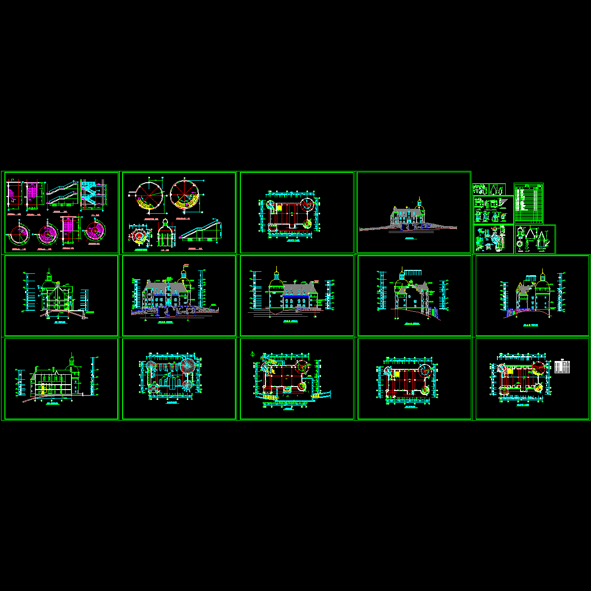 法国坡顶古堡建筑施工CAD详图纸.dwg - 1