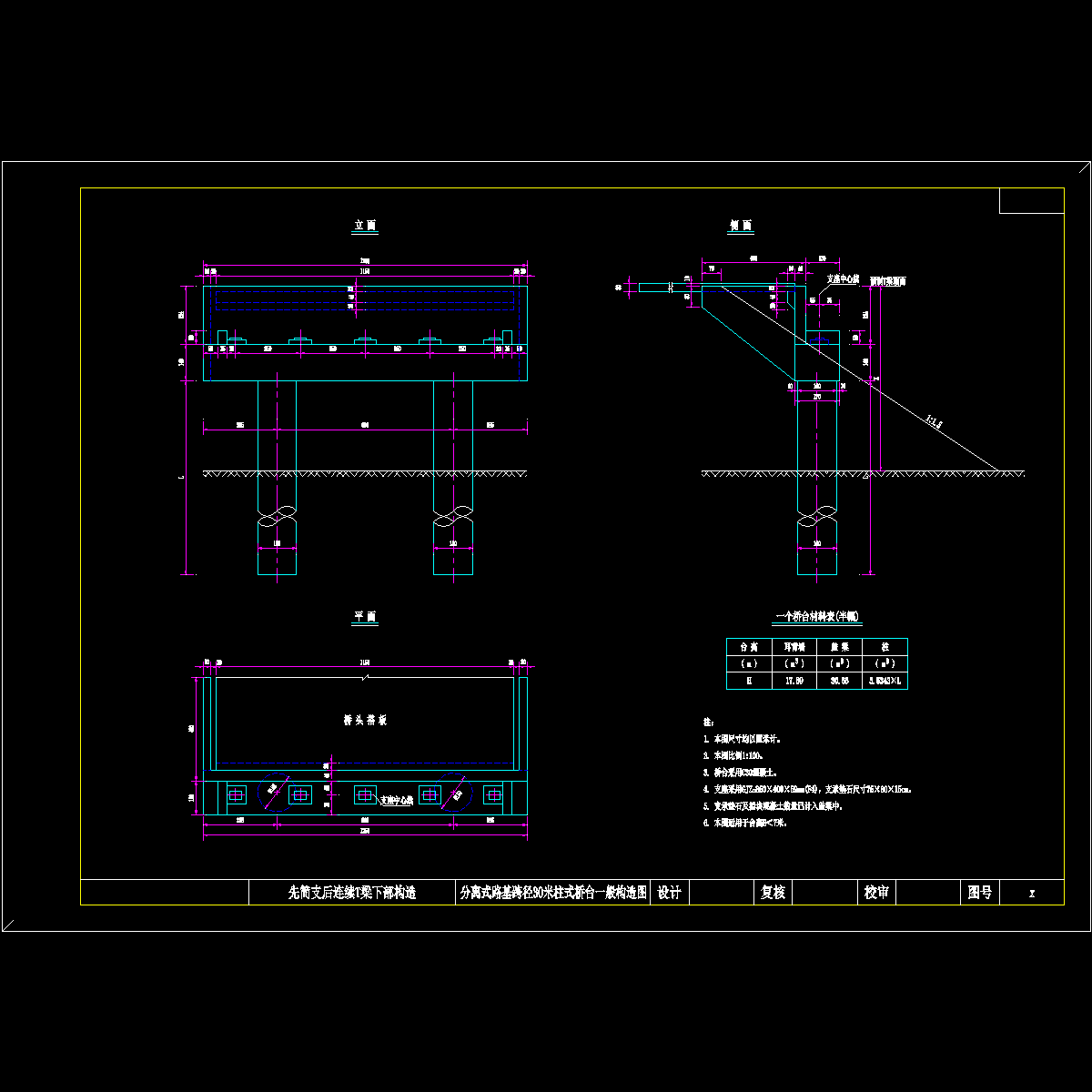 l=30m b=26m 分离式路基柱式桥台一般构造图.dwg